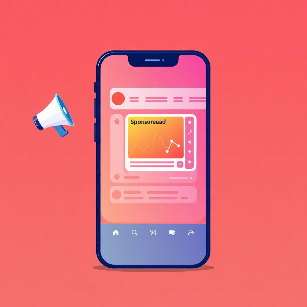 Illustration of a promoted card appearing between posts in a mobile feed with a megaphone icon.